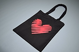 Kalp Desen Baskılı Bez Çanta