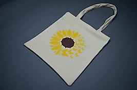 Ayçiçeği Desen Baskılı Krem Bez Çanta