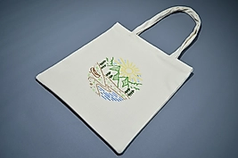 Pastel Çizim Desen Baskılı Krem Bez Çanta