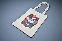 Red Bird Baskı Desenli Krem Bez Çanta