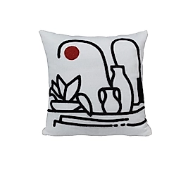 Siyah Şerit Nakışlı Kırlent Kılıfı