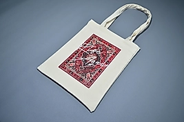 Kırmızı Desen Baskılı Bez Çanta